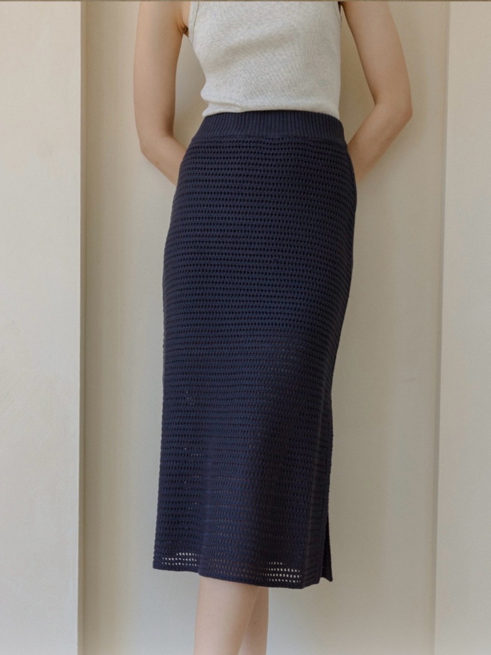 Mod Ref Navy Chunky Knit Maxi Skirt Size L